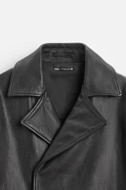 ZARA Blusões|Pele^TRENCH CROPPED FIT PELE Preto