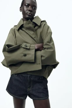 ZARA Sobretudos / Anoraques|Blusões^TRENCH CURTO COM CAPUZ ZW COLLECTION Caqui-claro