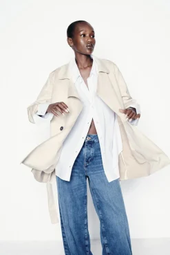 ZARA Sobretudos / Anoraques|Blusões^TRENCH EFEITO ANTE Cru