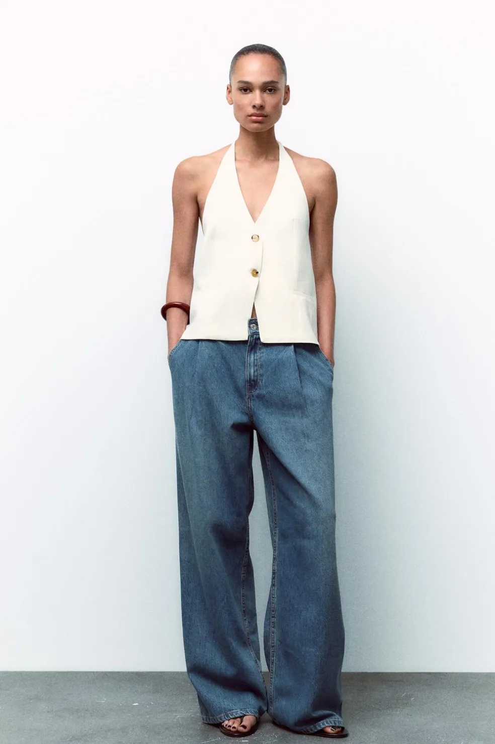 ZARA Jeans^TRF DARTED HIGH-WAIST JEANS Azul