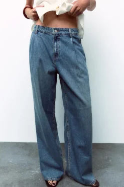 ZARA Jeans^TRF DARTED HIGH-WAIST JEANS Azul