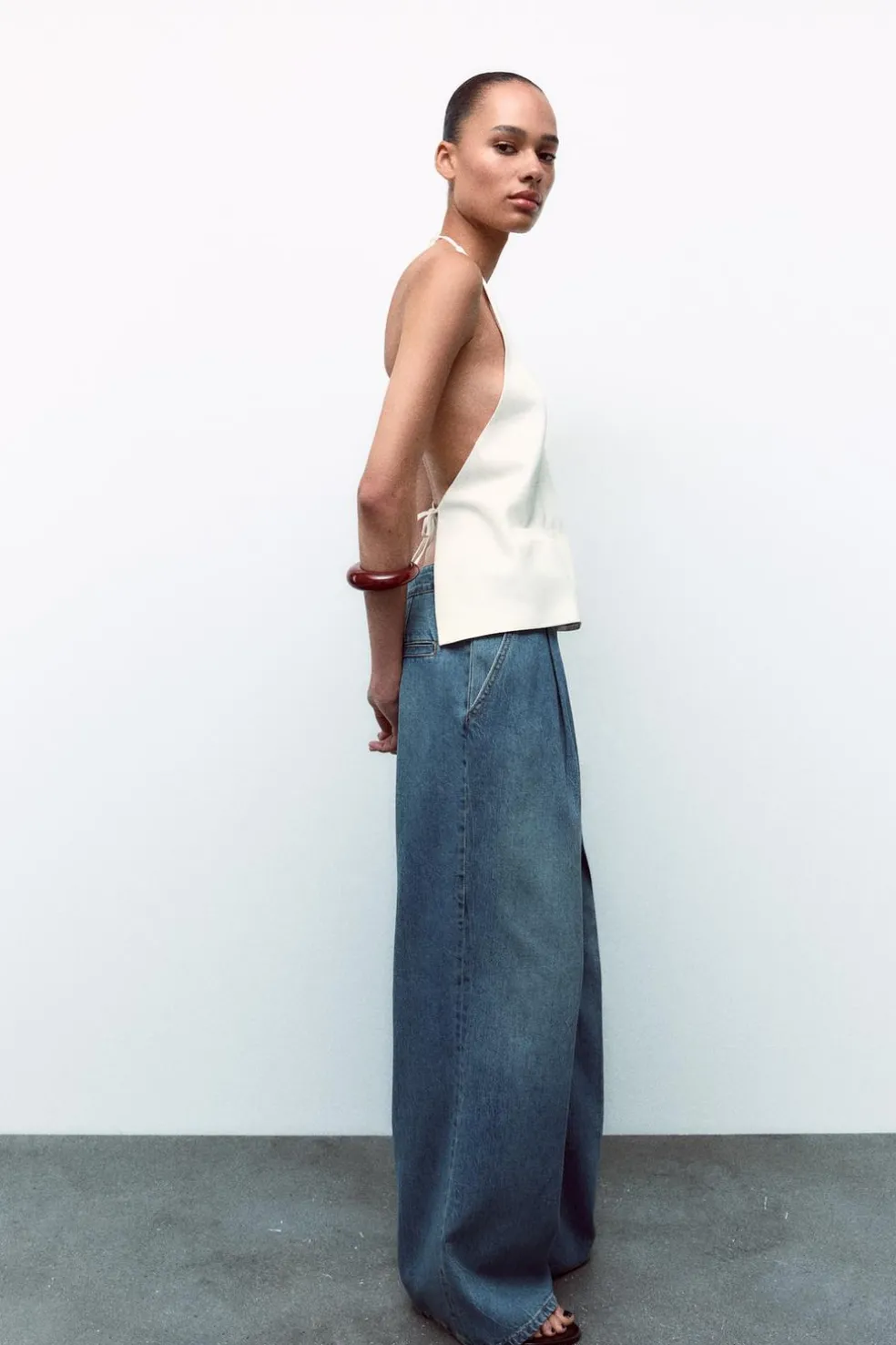 ZARA Jeans^TRF DARTED HIGH-WAIST JEANS Azul