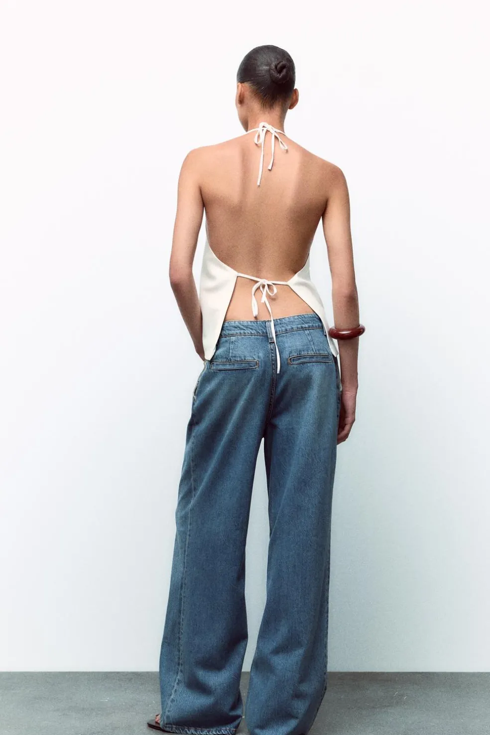 ZARA Jeans^TRF DARTED HIGH-WAIST JEANS Azul