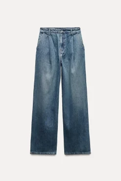 ZARA Jeans^TRF DARTED HIGH-WAIST JEANS Azul