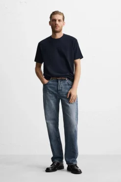 ZARA Camisola / Casacos|T-Shirts^T-SHIRT BÁSICA DE MALHA Azul-marinho