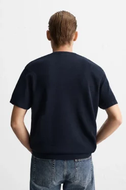 ZARA Camisola / Casacos|T-Shirts^T-SHIRT BÁSICA DE MALHA Azul-marinho