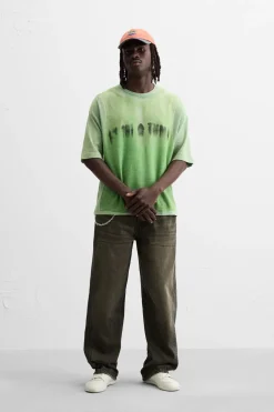 ZARA Camisola / Casacos|T-Shirts^T-SHIRT COM ESTAMPADO DE T-SHIRT Verde