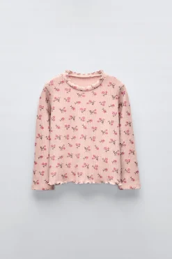 T-SHIRT COM NERVURAS ESTAMPADA SOFT TOUCH-ZARA Flash Sale