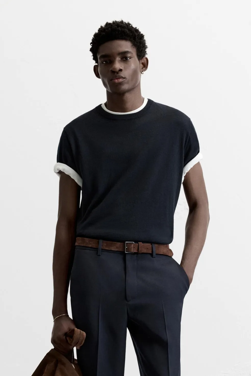 ZARA Camisola / Casacos|T-Shirts^T-SHIRT DE MALHA 100% LÃ LIMITED EDITION Azul-marinho