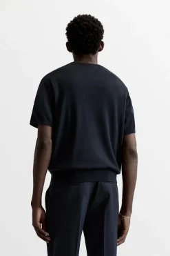 ZARA Camisola / Casacos|T-Shirts^T-SHIRT DE MALHA 100% LÃ LIMITED EDITION Azul-marinho
