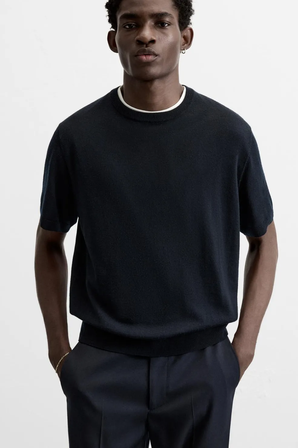 ZARA Camisola / Casacos|T-Shirts^T-SHIRT DE MALHA 100% LÃ LIMITED EDITION Azul-marinho