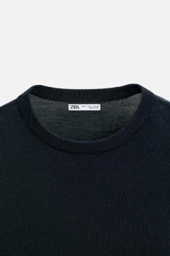 ZARA Camisola / Casacos|T-Shirts^T-SHIRT DE MALHA 100% LÃ LIMITED EDITION Azul-marinho