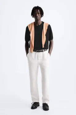 ZARA Camisola / Casacos|T-Shirts^T-SHIRT DE MALHA ALGODÃO - SEDA Preto
