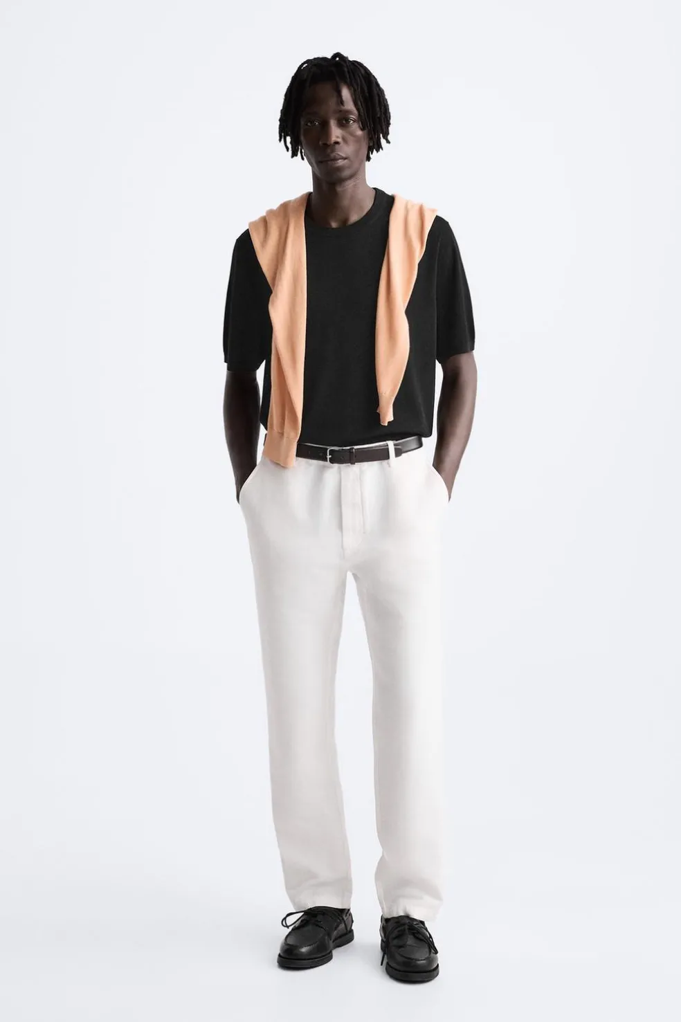 ZARA Camisola / Casacos|T-Shirts^T-SHIRT DE MALHA ALGODÃO - SEDA Preto