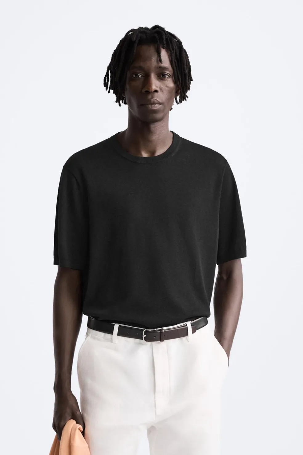 ZARA Camisola / Casacos|T-Shirts^T-SHIRT DE MALHA ALGODÃO - SEDA Preto