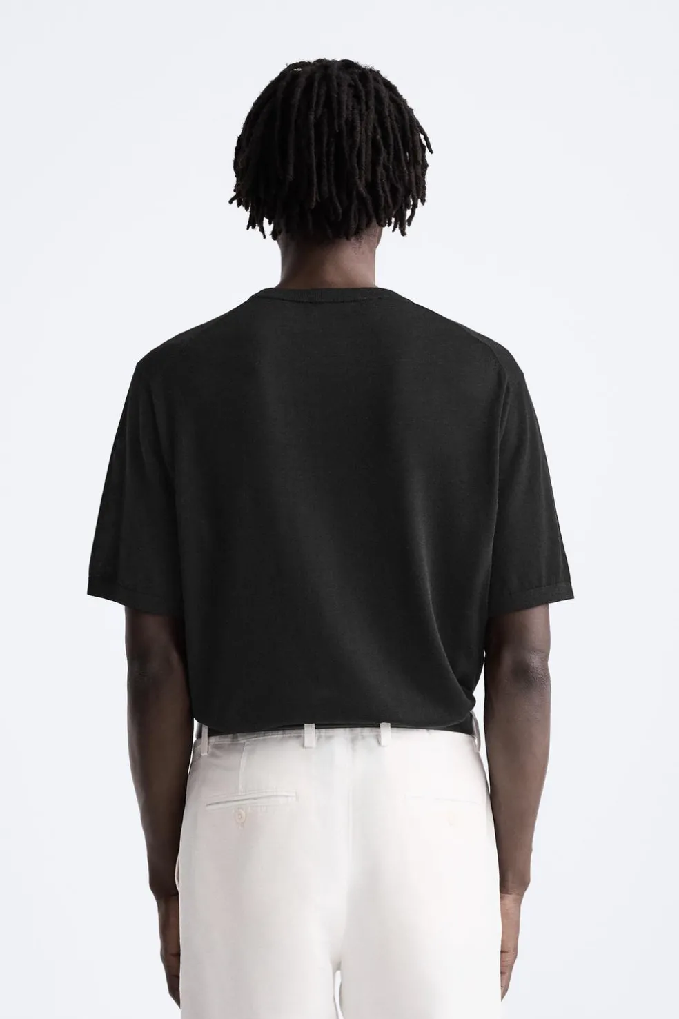 ZARA Camisola / Casacos|T-Shirts^T-SHIRT DE MALHA ALGODÃO - SEDA Preto