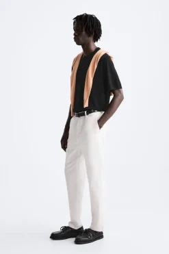 ZARA Camisola / Casacos|T-Shirts^T-SHIRT DE MALHA ALGODÃO - SEDA Preto