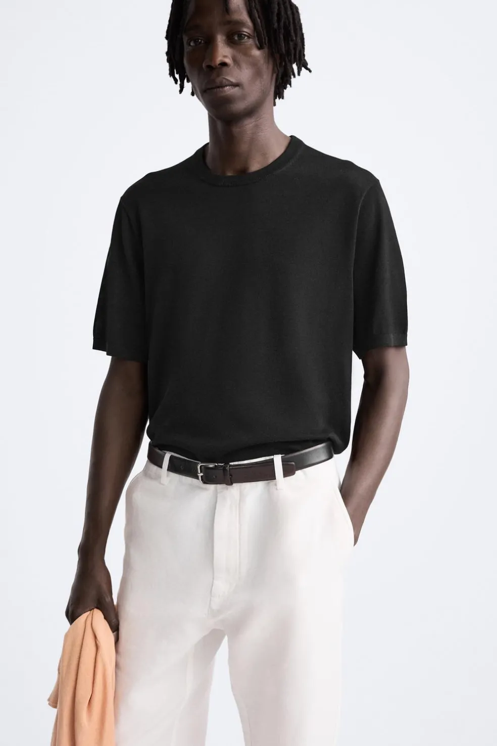 ZARA Camisola / Casacos|T-Shirts^T-SHIRT DE MALHA ALGODÃO - SEDA Preto