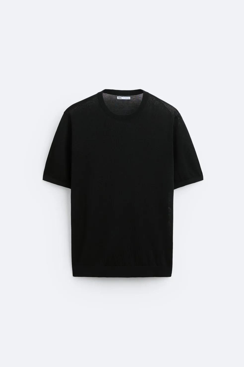 ZARA Camisola / Casacos|T-Shirts^T-SHIRT DE MALHA ALGODÃO - SEDA Preto
