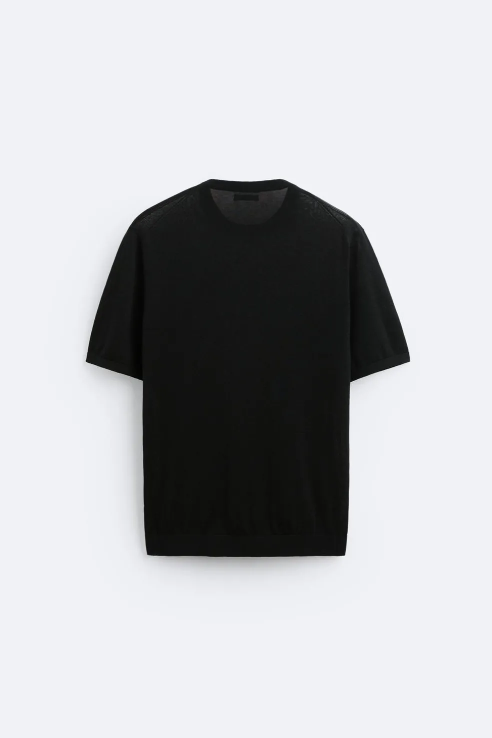 ZARA Camisola / Casacos|T-Shirts^T-SHIRT DE MALHA ALGODÃO - SEDA Preto