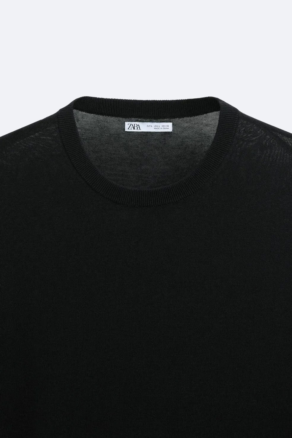 ZARA Camisola / Casacos|T-Shirts^T-SHIRT DE MALHA ALGODÃO - SEDA Preto