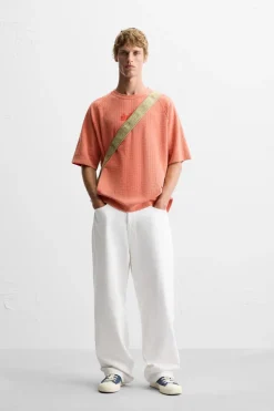 ZARA Camisola / Casacos|T-Shirts^T-SHIRT DE MALHA BLEACH Laranja