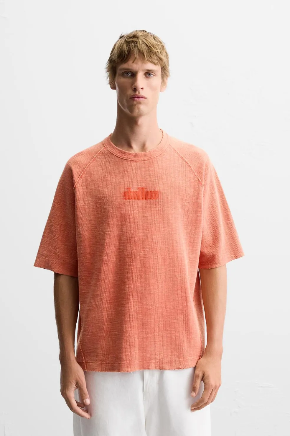 ZARA Camisola / Casacos|T-Shirts^T-SHIRT DE MALHA BLEACH Laranja