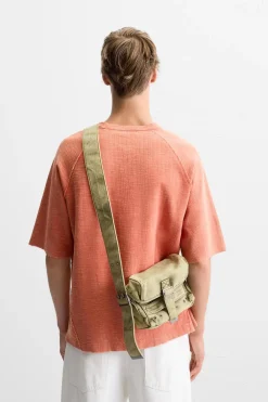 ZARA Camisola / Casacos|T-Shirts^T-SHIRT DE MALHA BLEACH Laranja