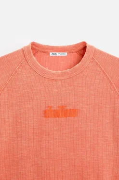 ZARA Camisola / Casacos|T-Shirts^T-SHIRT DE MALHA BLEACH Laranja