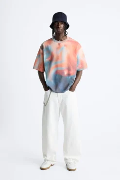 ZARA Camisola / Casacos|T-Shirts^T-SHIRT DE MALHA COM ESTAMPADO ABSTRATO Laranja
