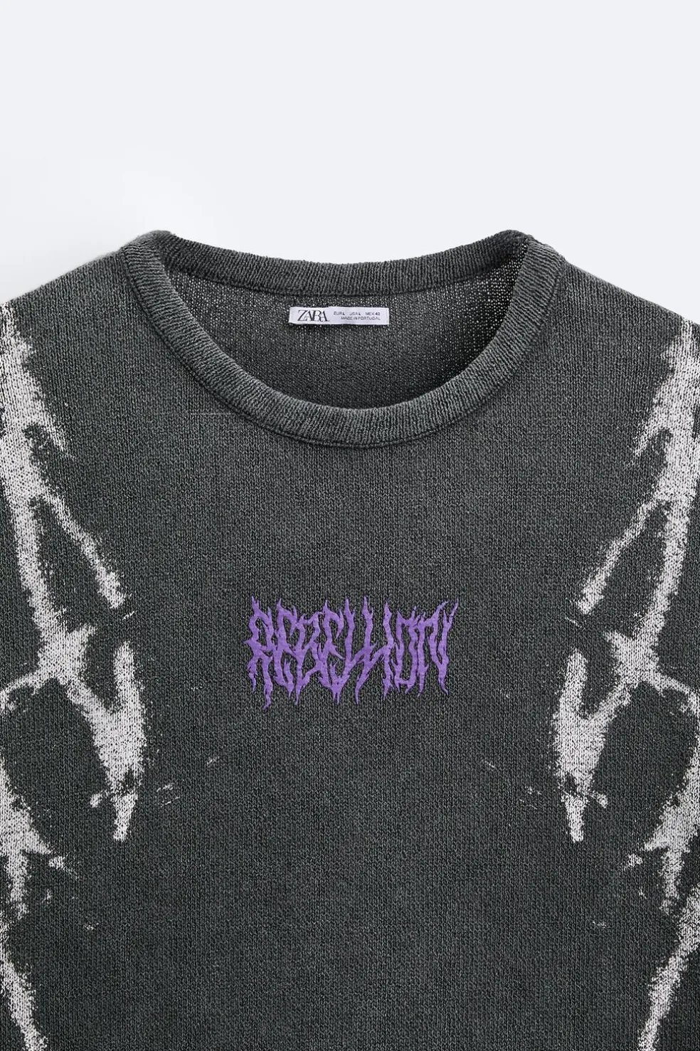 ZARA Camisola / Casacos|T-Shirts^T-SHIRT DE MALHA COM ESTAMPADO EM RELEVO Cinzento-antracite