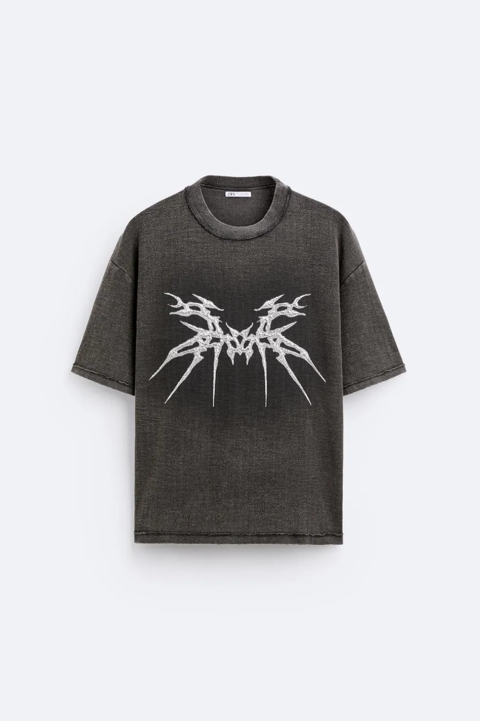 ZARA Camisola / Casacos|T-Shirts^T-SHIRT DE MALHA COM ESTAMPADO EM RELEVO Cinzento-antracite