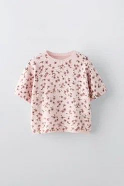 T-SHIRT DE MALHA COM ESTAMPADO FLORAL-ZARA Sale