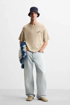 ZARA Camisola / Casacos|T-Shirts^T-SHIRT DE MALHA COM MENSAGEM ESTAMPADA Cru