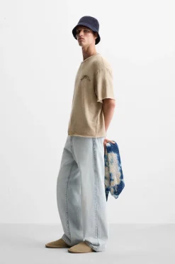 ZARA Camisola / Casacos|T-Shirts^T-SHIRT DE MALHA COM MENSAGEM ESTAMPADA Cru