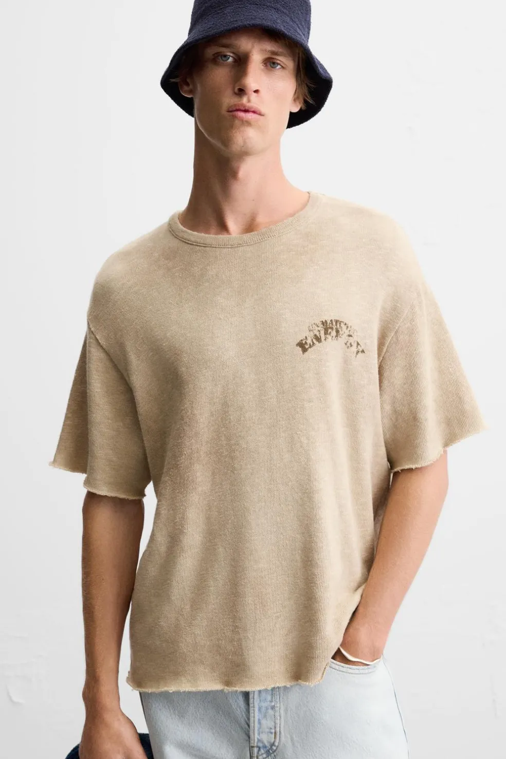ZARA Camisola / Casacos|T-Shirts^T-SHIRT DE MALHA COM MENSAGEM ESTAMPADA Cru