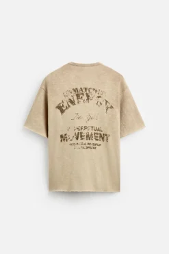 ZARA Camisola / Casacos|T-Shirts^T-SHIRT DE MALHA COM MENSAGEM ESTAMPADA Cru