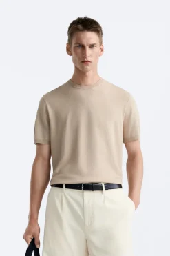 ZARA Camisola / Casacos|T-Shirts^T-SHIRT DE MALHA COM MISTURA DE VISCOSE Areia