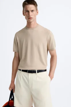 ZARA Camisola / Casacos|T-Shirts^T-SHIRT DE MALHA COM MISTURA DE VISCOSE Areia