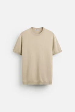 ZARA Camisola / Casacos|T-Shirts^T-SHIRT DE MALHA COM MISTURA DE VISCOSE Areia