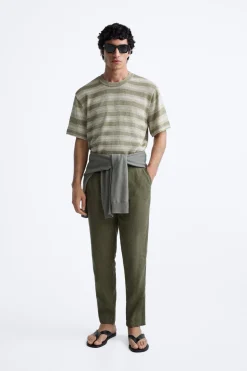 ZARA Camisola / Casacos|T-Shirts^T-SHIRT DE MALHA JACQUARD RISCAS Verde