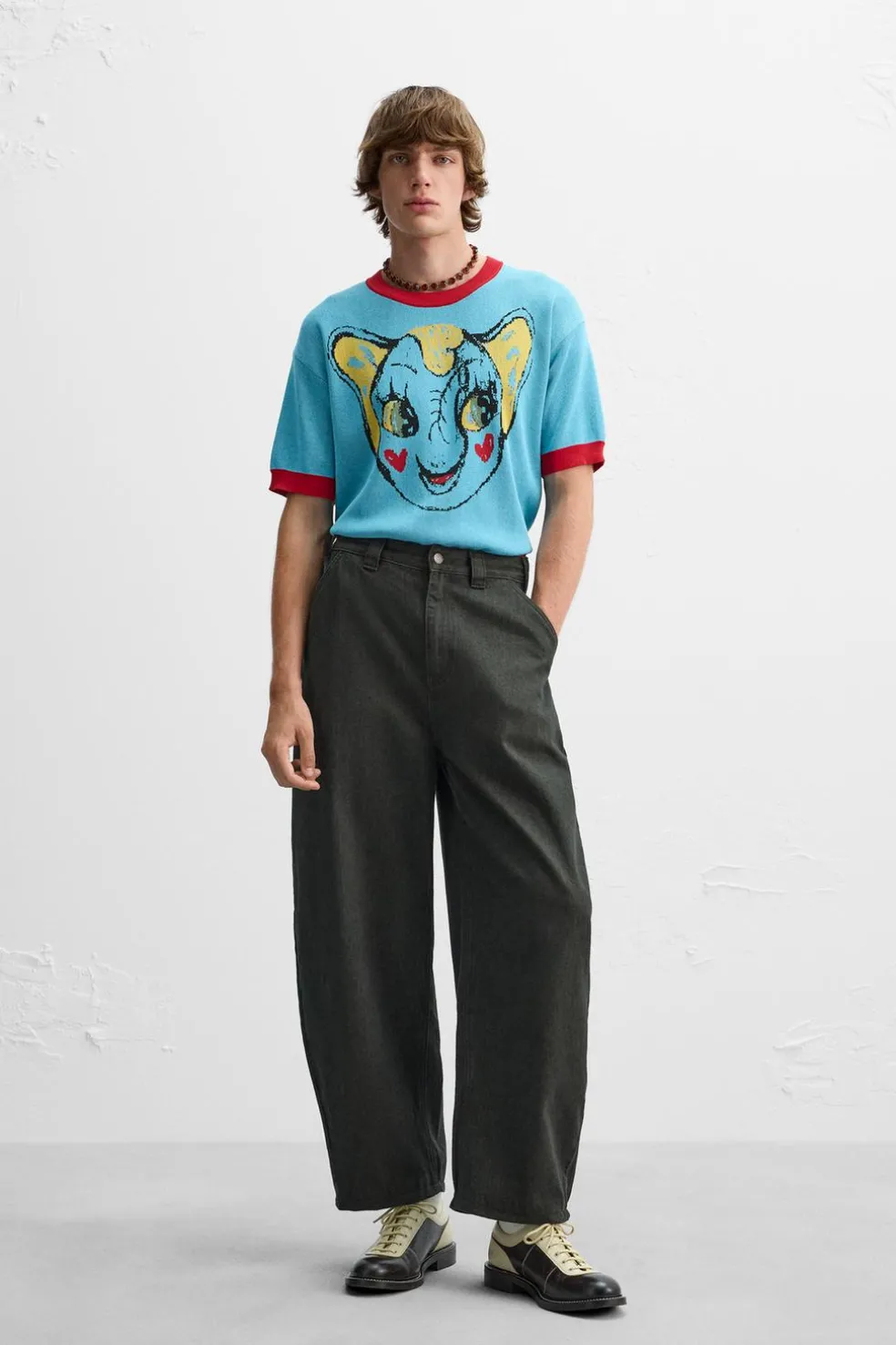 ZARA Camisola / Casacos|T-Shirts^T-SHIRT DE MALHA JACQUARD COM ELEFANTE X HARRY LAMBERT Azul