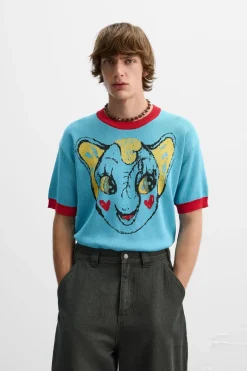 ZARA Camisola / Casacos|T-Shirts^T-SHIRT DE MALHA JACQUARD COM ELEFANTE X HARRY LAMBERT Azul