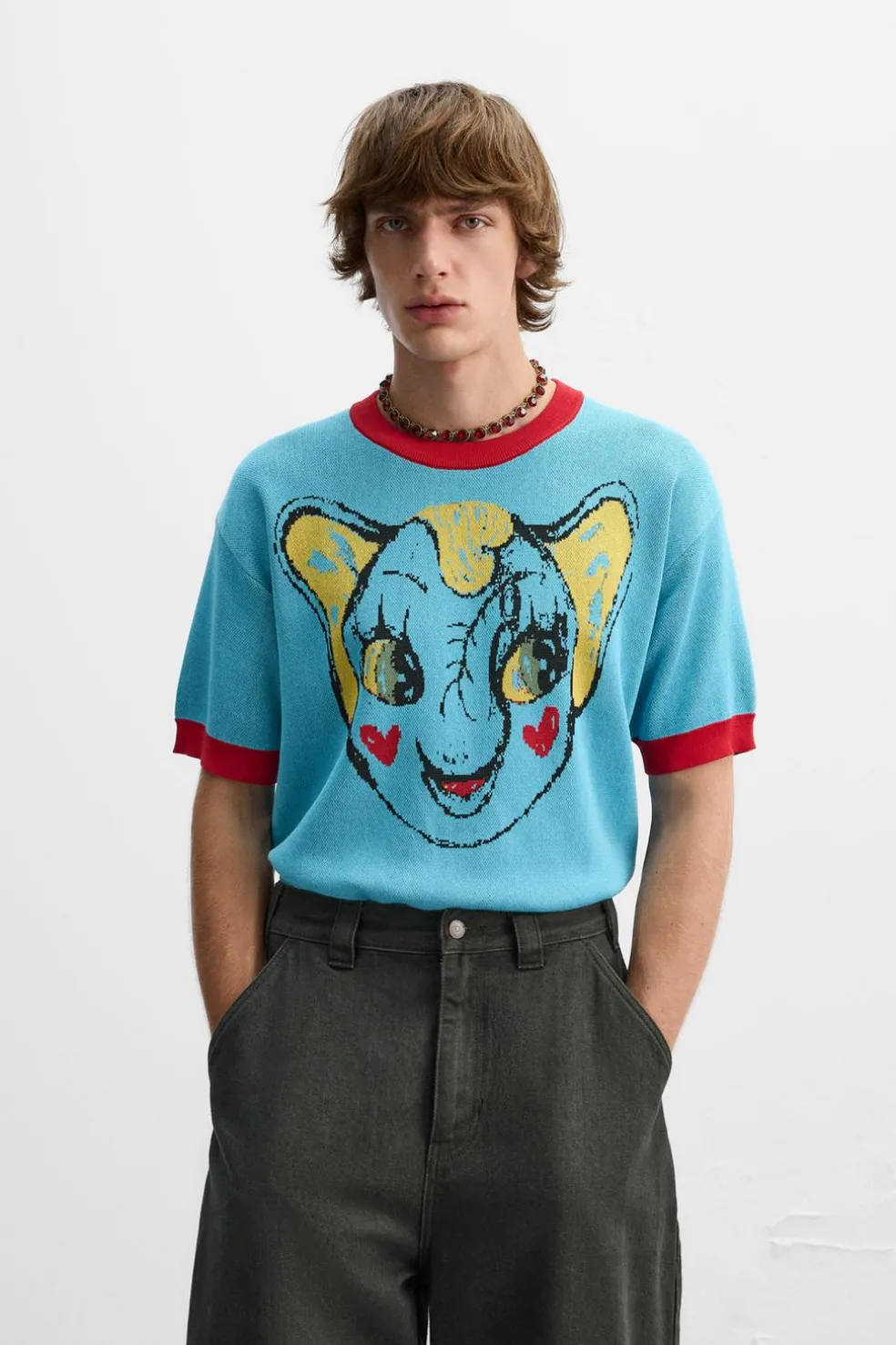 ZARA Camisola / Casacos|T-Shirts^T-SHIRT DE MALHA JACQUARD COM ELEFANTE X HARRY LAMBERT Azul