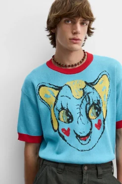 ZARA Camisola / Casacos|T-Shirts^T-SHIRT DE MALHA JACQUARD COM ELEFANTE X HARRY LAMBERT Azul