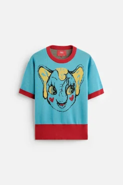 ZARA Camisola / Casacos|T-Shirts^T-SHIRT DE MALHA JACQUARD COM ELEFANTE X HARRY LAMBERT Azul
