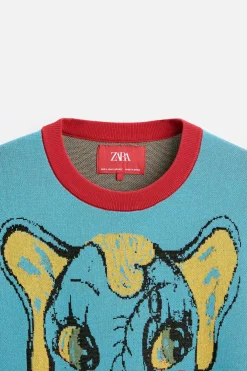 ZARA Camisola / Casacos|T-Shirts^T-SHIRT DE MALHA JACQUARD COM ELEFANTE X HARRY LAMBERT Azul