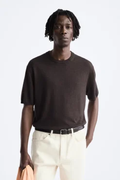 ZARA Camisola / Casacos|T-Shirts^T-SHIRT DE MALHA LYOCELL - LINHO Beringela