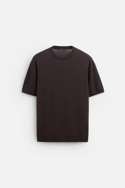 ZARA Camisola / Casacos|T-Shirts^T-SHIRT DE MALHA LYOCELL - LINHO Beringela