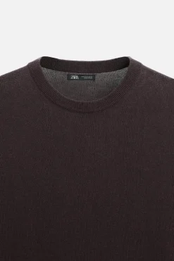 ZARA Camisola / Casacos|T-Shirts^T-SHIRT DE MALHA LYOCELL - LINHO Beringela